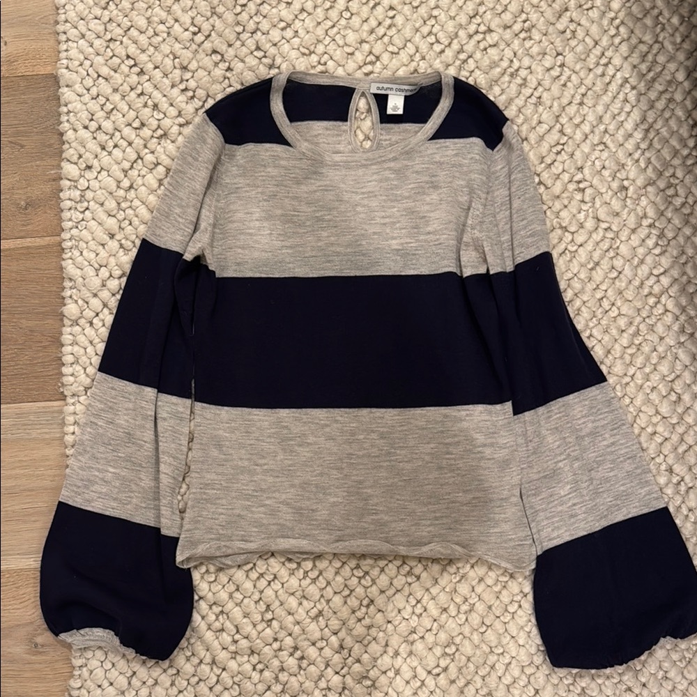 Autumn Cashmere Striped Sweater with scalloped bottom